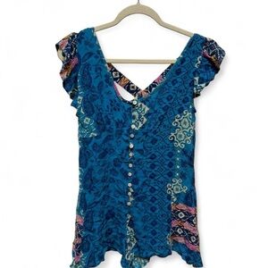 Raga Vintage inspired Bohemian Fairy Flowy Shorts Romper Ruffle Sleeves Small